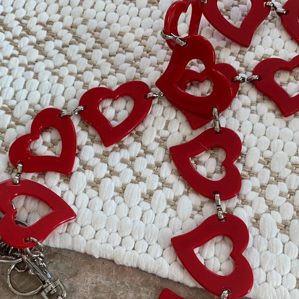 Vintage Red Heart Link chained belt LG  - melamac Acryllic and stainless 34”-42”